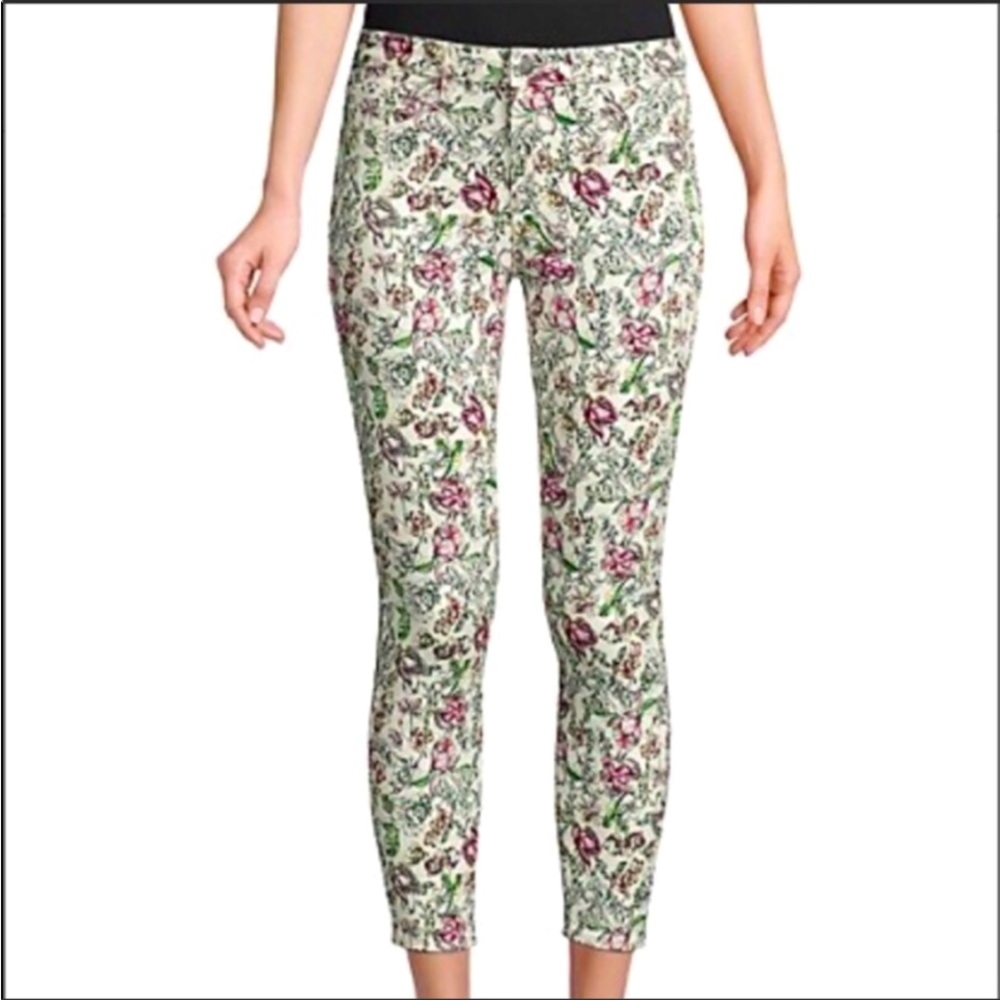 L’Agence Cream Floral Print Margot Skinny Cropped Jeans Sz25 Zip Fly ButtonClose - Picture 3 of 16